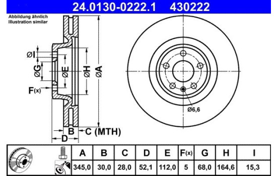 Brake Disc 24.0130-0222.1 ATE, Image 2