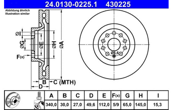 Brake Disc 24.0130-0225.1 ATE, Image 2