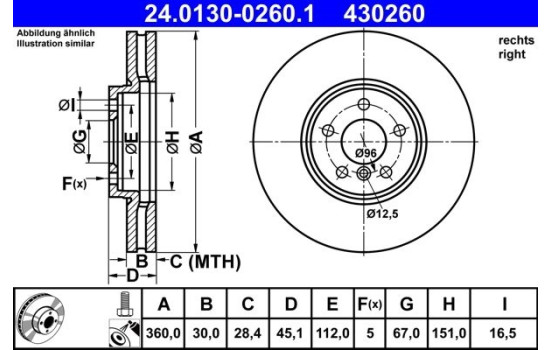 Brake disc 24.0130-0260.1 ATE