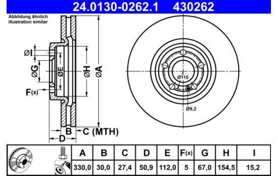 Brake disc 24.0130-0262.1 ATE
