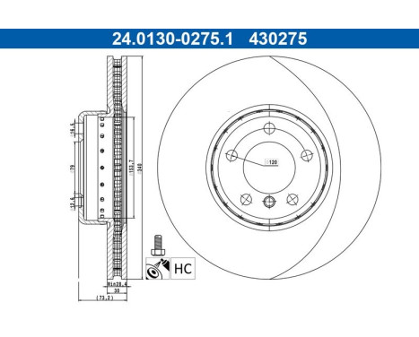 Brake disc 24.0130-0275.2 ATE