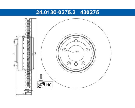 Brake disc 24.0130-0275.2 ATE, Image 2