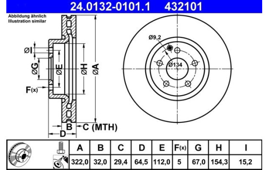 Brake Disc 24.0132-0101.1 ATE, Image 2