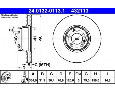 Brake Disc 24.0132-0113.1 ATE, Image 2