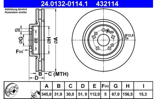 Brake Disc 24.0132-0114.1 ATE, Image 2