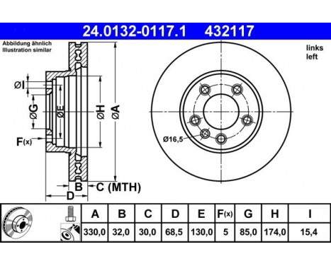 Brake Disc 24.0132-0117.1 ATE, Image 2