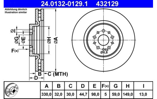 Brake Disc 24.0132-0129.1 ATE, Image 2