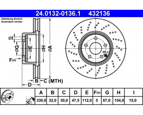Brake Disc 24.0132-0136.1 ATE, Image 2