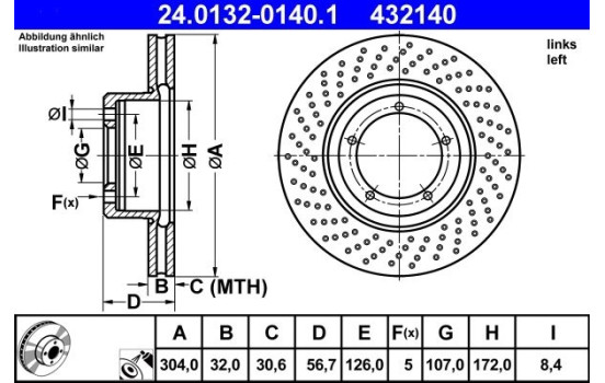 Brake Disc 24.0132-0140.1 ATE, Image 2