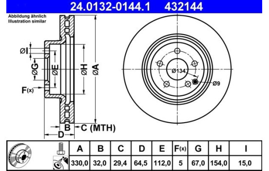 Brake Disc 24.0132-0144.1 ATE, Image 2