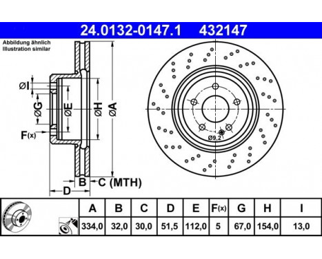 Brake Disc 24.0132-0147.1 ATE, Image 2