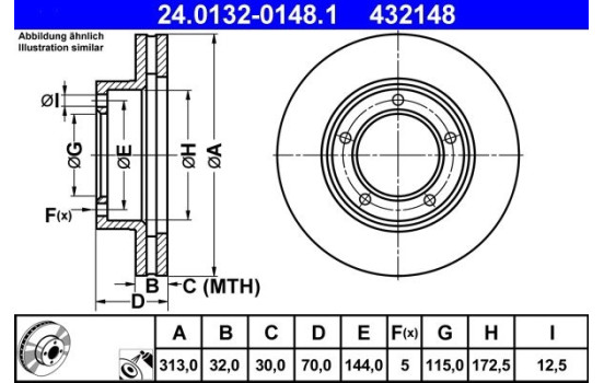 Brake Disc 24.0132-0148.1 ATE, Image 2