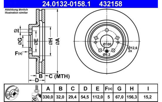 Brake Disc 24.0132-0158.1 ATE, Image 2