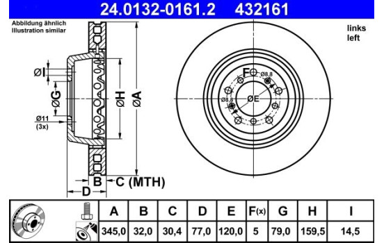 Brake Disc 24.0132-0161.2 ATE, Image 2
