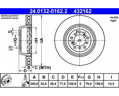 Brake Disc 24.0132-0162.2 ATE, Image 2