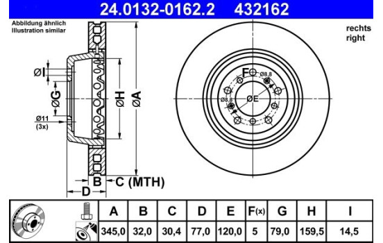 Brake Disc 24.0132-0162.2 ATE, Image 2