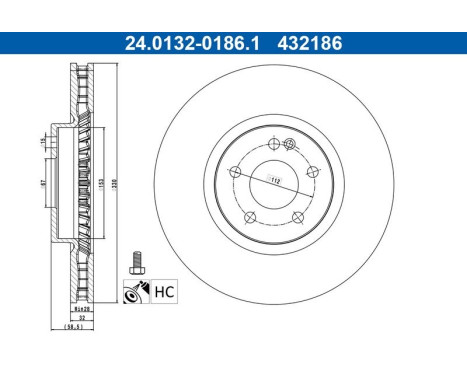 Brake Disc 24.0132-0186.1 ATE, Image 2