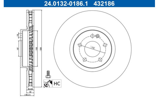 Brake Disc 24.0132-0186.1 ATE, Image 2