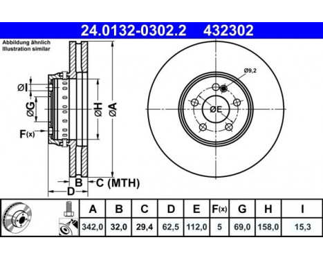 Brake disc 24.0132-0302.2 ATE