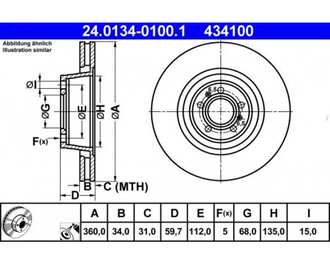 Brake Disc 24.0134-0100.1 ATE, Image 2