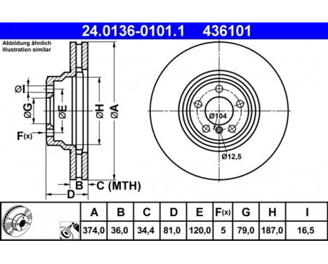Brake Disc 24.0136-0101.1 ATE, Image 2