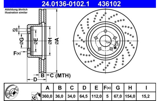 Brake Disc 24.0136-0102.1 ATE, Image 2