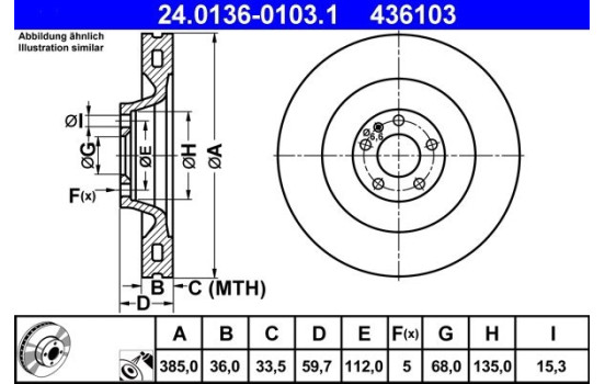 Brake Disc 24.0136-0103.1 ATE, Image 2