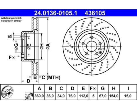 Brake Disc 24.0136-0105.1 ATE, Image 2