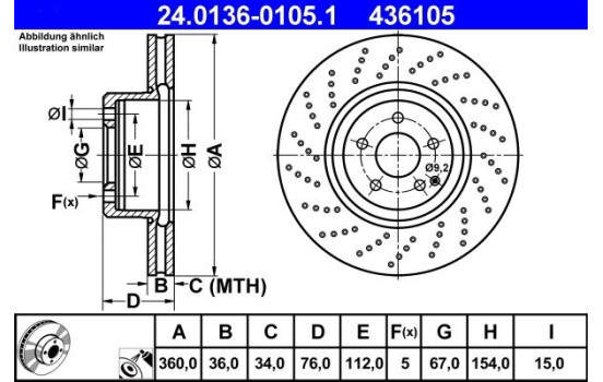 Brake Disc 24.0136-0105.1 ATE, Image 2