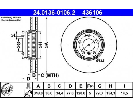 Brake Disc 24.0136-0106.2 ATE, Image 2