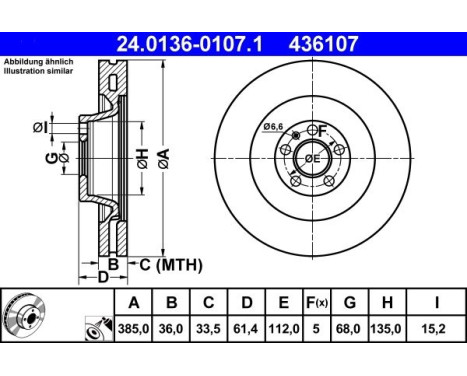 Brake Disc 24.0136-0107.1 ATE, Image 2