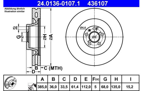 Brake Disc 24.0136-0107.1 ATE, Image 2