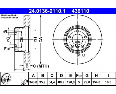 Brake Disc 24.0136-0110.1 ATE, Image 2