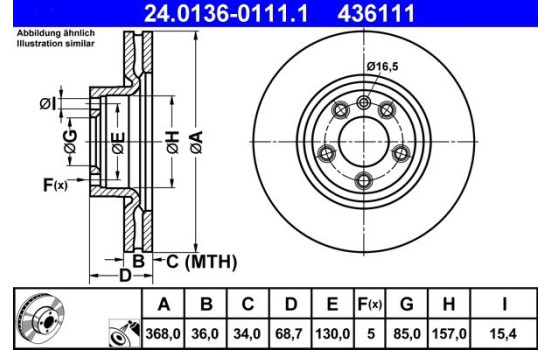 Brake Disc 24.0136-0111.1 ATE, Image 2