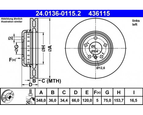 Brake Disc 24.0136-0115.2 ATE, Image 2