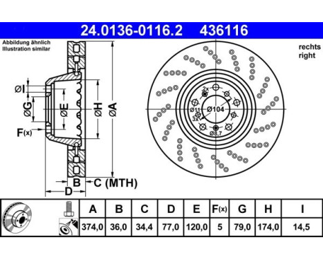 Brake Disc 24.0136-0116.2 ATE, Image 2