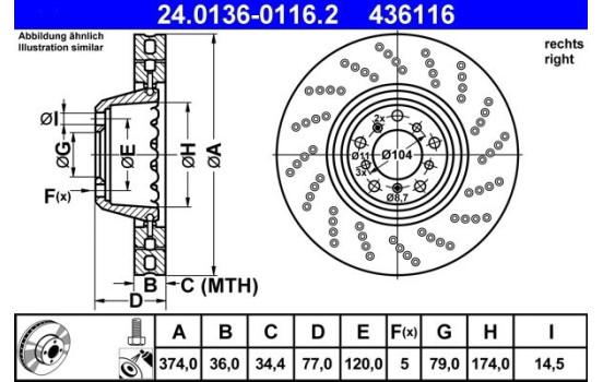 Brake Disc 24.0136-0116.2 ATE, Image 2