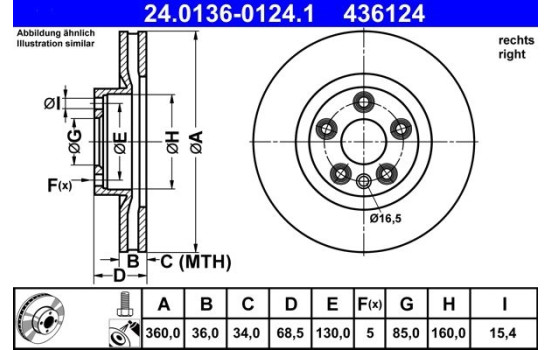 Brake Disc 24.0136-0124.1 ATE