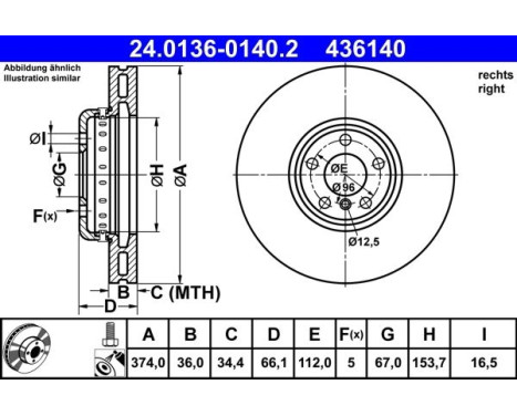 Brake disc 24.0136-0140.2 ATE