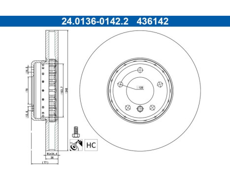 Brake disc 24.0136-0142.2 ATE