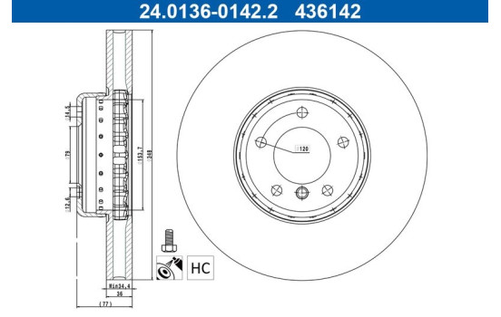 Brake disc 24.0136-0142.2 ATE