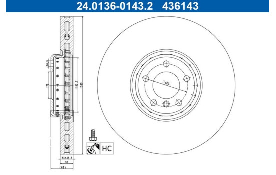 Brake disc 24.0136-0143.2 ATE