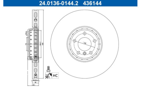 Brake disc 24.0136-0144.2 ATE