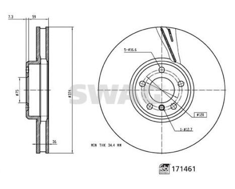 brake disc 33105264 Swag, Image 3