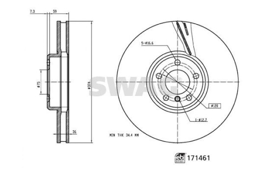 brake disc 33105264 Swag, Image 3