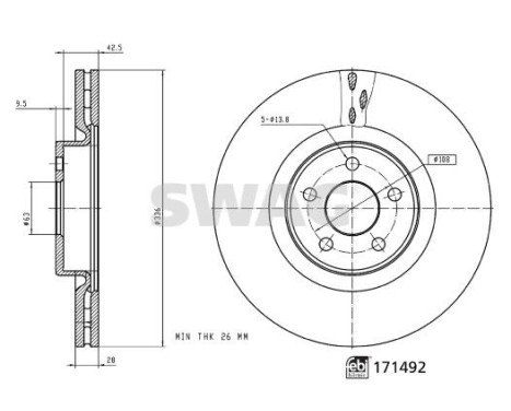 brake disc 33105278 Swag, Image 3