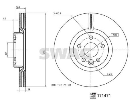 brake disc 33106955 Swag, Image 3