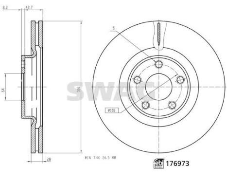 brake disc 33107343 Swag, Image 3