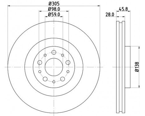 Brake disc 8DD 355 129-351 Hella