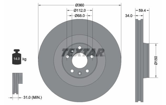 Brake disc 92122205 Textar
